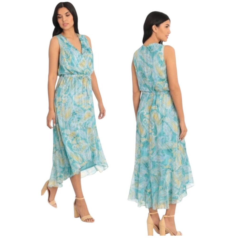 London‎ Times Maxi Womens Dress V Neck Paisley Sleeveless Multicolored Size 4 - Picture 2 of 13